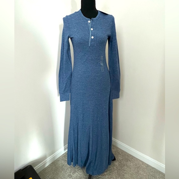NWT Polo Ralph Lauren Blue Waffle knit maxi dress w/ suede elbow patches - Picture 1 of 6